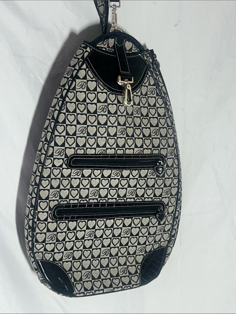 Brighton Black & White Heart-Print Sling Backpack